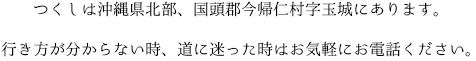 つくしは沖縄県北部、国頭郡今帰仁村字玉城にあります。行き方が分からない時、道に迷った時はお気軽にお電話ください。